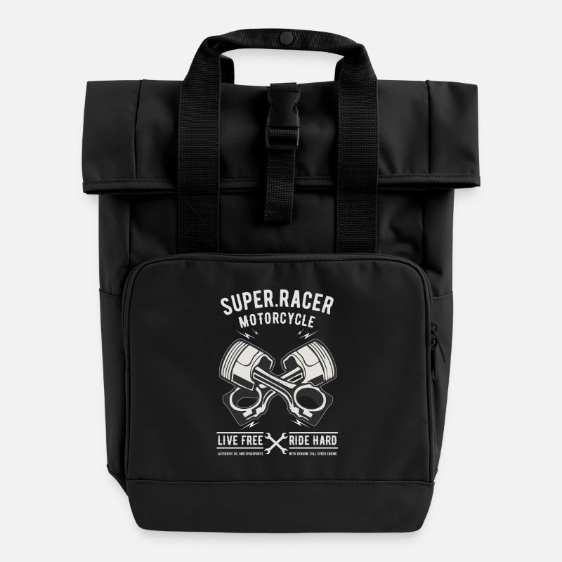 Super Racer Motorcycle V2 Motor Biker Motor Shirt - Roll Top Backpack with Two Handles - black