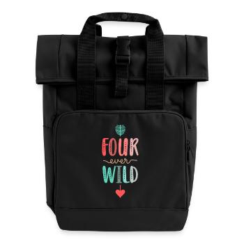 Four Ever Wild 4th Birthday Gift Girl - Roll Top Backpack with Two Handles - black - Front