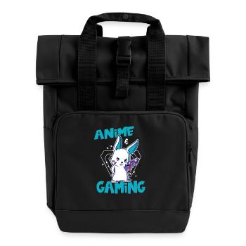 Cooles Anime Und Gaming Design Für Zocker - Rolltop Rucksack mit zwei Griffen - Schwarz - Vorne