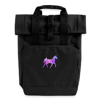 Horse Colorful Watercolors With Glitter - Roll Top Backpack with Two Handles - black - Front