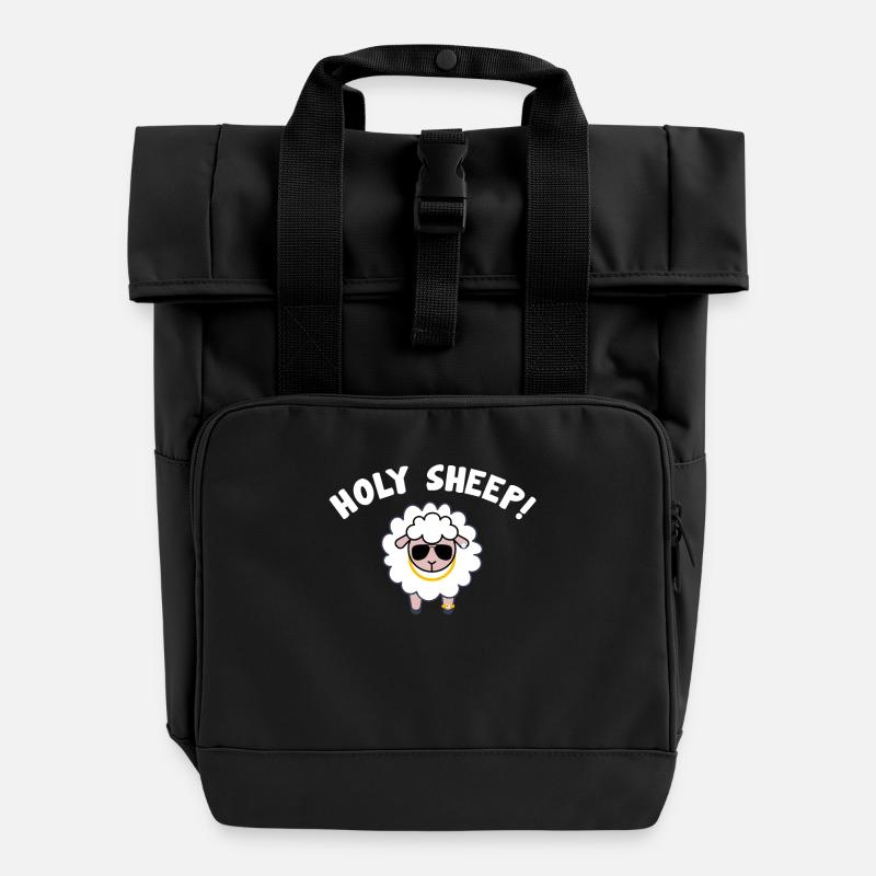 Holy Sheep! A Super Cool Sheep - Roll Top Backpack with Two Handles - black