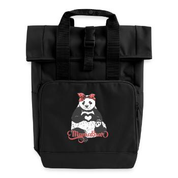 « MamaBear » panda avec bandana rouge et coeur de main - Sac à dos Roll Top à deux anses - noir - Devant