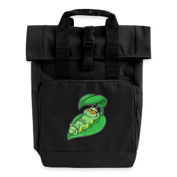Caterpillar with leaf as parasol - Roll Top Backpack with Two Handles - black - Front