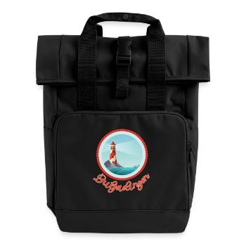 Maritim mit Leuchtturm - Nordsee Insel Butjadingen - Rolltop Rucksack mit zwei Griffen - Schwarz - Vorne