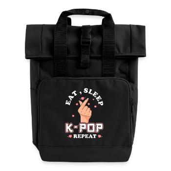K-Pop Eat Sleep Kpop Repeat - Rolltop Rucksack mit zwei Griffen - Schwarz - Vorne