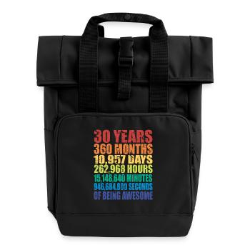 Lustiges Geschenk zum 30. Geburtstag, Alters-Countdown - Rolltop Rucksack mit zwei Griffen - Schwarz - Vorne