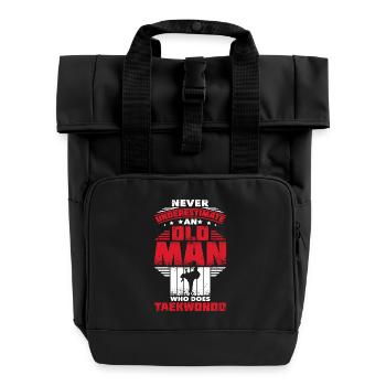 Taekwondo old man - Roll Top Backpack with Two Handles - black - Front