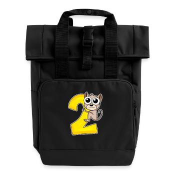 2 Jahre - Tarsier - Koboldmaki - 2. Geburtstag - Rolltop Rucksack mit zwei Griffen - Schwarz - Vorne
