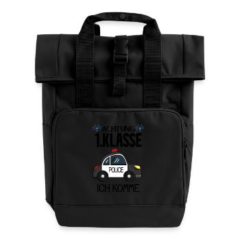 Einschulung Erste Klasse Junge - Rolltop Rucksack mit zwei Griffen - Schwarz - Vorne