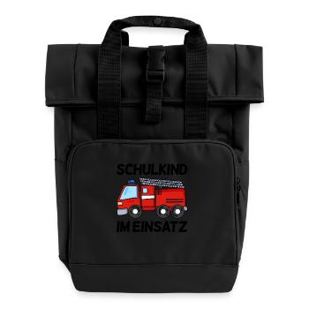 Einschulung Erste Klasse Junge - Rolltop Rucksack mit zwei Griffen - Schwarz - Vorne