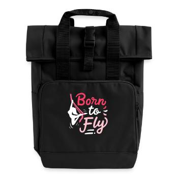 Aerial Yoga Born To Fly Zum Fliegen Geboren Tuch - Rolltop Rucksack mit zwei Griffen - Schwarz - Vorne