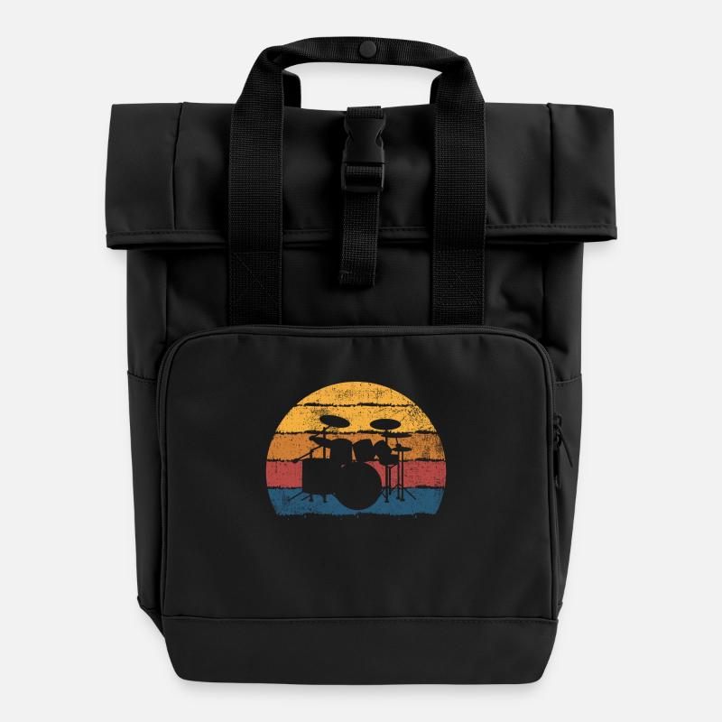 Schlagzeug Schlagzeuger - Rolltop Rucksack mit zwei Griffen - Schwarz