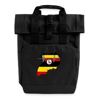 Uganda Heartbeat Flag Vintage Uganda - Roll Top Backpack with Two Handles - black - Front