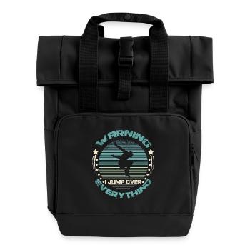 Warning I jump over everything Parkour - Rolltop Rucksack mit zwei Griffen - Schwarz - Vorne