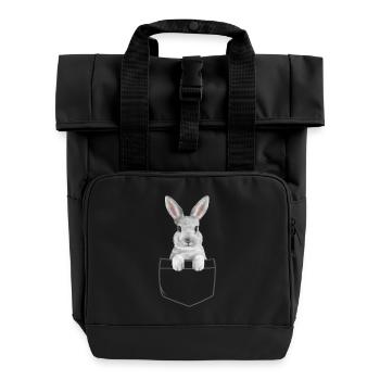 Rabbit Easter Flowers Rabbit Dad - Roll Top Backpack with Two Handles - black - Front