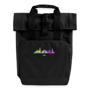 Kiel Skyline Colorful Kieler Northern Germany - Roll Top Backpack with Two Handles - black - Front