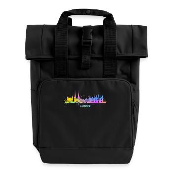 Lübeck Skyline Colorful Lübecker Northern Germany - Roll Top Backpack with Two Handles - black - Front