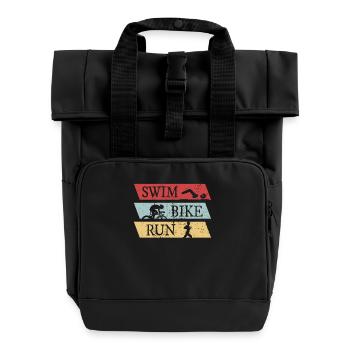 Swim Bike Run Triathlon - Rolltop Rucksack mit zwei Griffen - Schwarz - Vorne