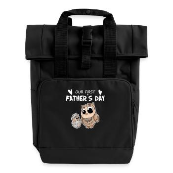 Cadeau de fête des pères - Notre première fête des pères - Sac à dos Roll Top à deux anses - noir - Devant
