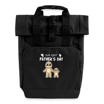 Cadeau de fête des pères - Notre première fête des pères - Sac à dos Roll Top à deux anses - noir - Devant