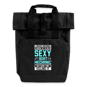 Sexy boat mechanic - Roll Top Backpack with Two Handles - black - Front