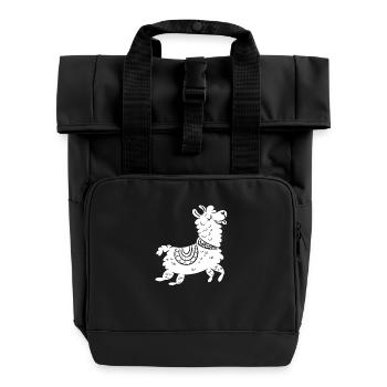 süßes Lama Alpaca - Rolltop Rucksack mit zwei Griffen - Schwarz - Vorne