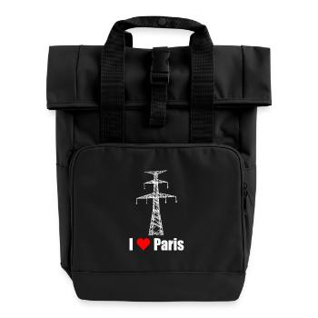 Paris Eiffelturm Strommast Elektriker Satire Liebe - Rolltop Rucksack mit zwei Griffen - Schwarz - Vorne
