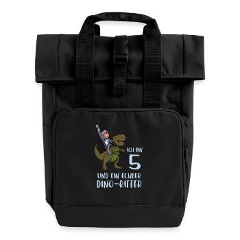 Geburtstagsshirt Dino Ritter - 5 Geburtstag Junge - Rolltop Rucksack mit zwei Griffen - Schwarz - Vorne