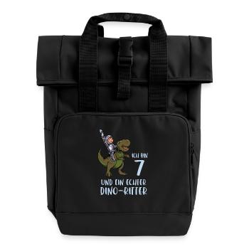 Geburtstagsshirt Dino Ritter - 7 Geburtstag Junge - Rolltop Rucksack mit zwei Griffen - Schwarz - Vorne