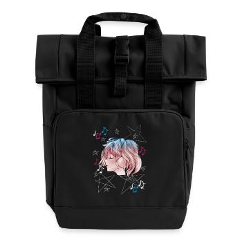 Manga Girl with Headphone Anime - Roll Top Backpack with Two Handles - black - Front