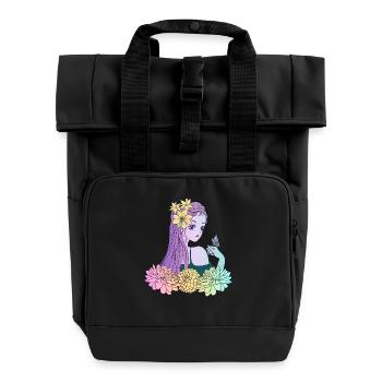 Manga Girl Anime Girl Butterfly - Roll Top Backpack with Two Handles - black - Front