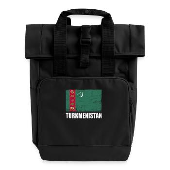 Turkmenistan Flagge Grunge Turkmenistan Fahne - Rolltop Rucksack mit zwei Griffen - Schwarz - Vorne