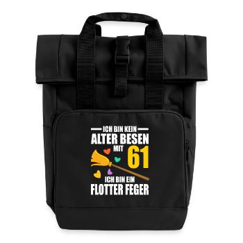 Alter Besen Junger Feger 61 Jahre 61. Geburtstag - Rolltop Rucksack mit zwei Griffen - Schwarz - Vorne