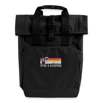 Camping Drinking Wine - Roll Top Backpack with Two Handles - black - Front
