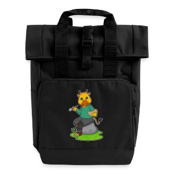 Giraffe Painter Brush Painting - Roll Top Backpack with Two Handles - black - Front