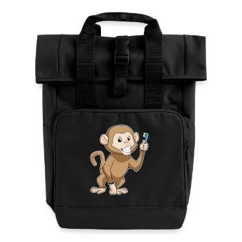 Monkey Toothbrush - Roll Top Backpack with Two Handles - black - Front