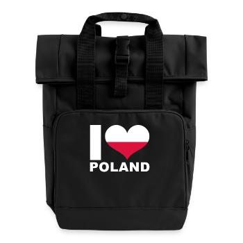I love Poland heart flag Poland - Roll Top Backpack with Two Handles - black - Front