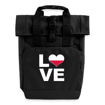 I love Poland heart flag Poland - Roll Top Backpack with Two Handles - black - Front