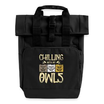 Chilling with my owls - Rolltop Rucksack mit zwei Griffen - Schwarz - Vorne