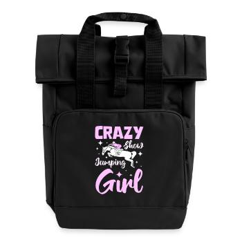 Crazy show jumping girl - Rolltop Rucksack mit zwei Griffen - Schwarz - Vorne