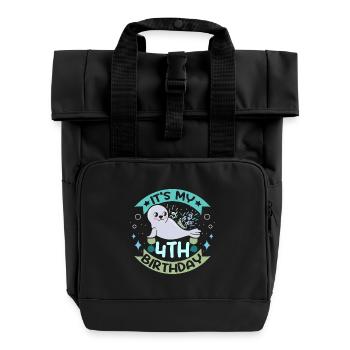 Baby seal 4 years old its my 4th birthday - Roll Top Backpack with Two Handles - black - Front