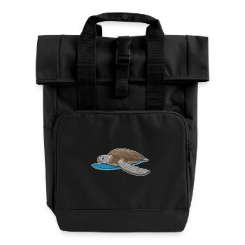 Turtle Surfing Surfboard Summer - Roll Top Backpack with Two Handles - black - Front