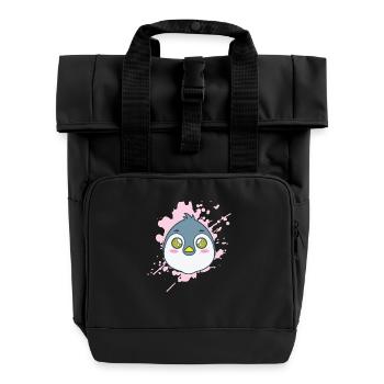 Pinguin im japanischen Kawaii Stil Tier - Rolltop Rucksack mit zwei Griffen - Schwarz - Vorne