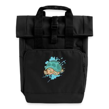 Schildkröte im japanischen Kawaii Stil Tier - Rolltop Rucksack mit zwei Griffen - Schwarz - Vorne