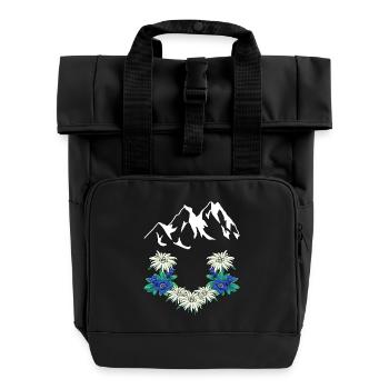 Austria Switzerland Mountains Mountains Gentian Edelweiss - Roll Top Backpack with Two Handles - black - Front
