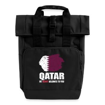 Qatar Flag - Roll Top Backpack with Two Handles - black - Front