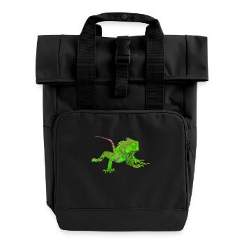 Colored drawing of an iguana - Roll Top Backpack with Two Handles - black - Front