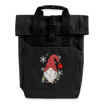 Vintage Gnome Christmas Elves - Roll Top Backpack with Two Handles - black - Front