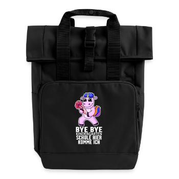 Einschulung Erste Klasse Mädchen - Rolltop Rucksack mit zwei Griffen - Schwarz - Vorne