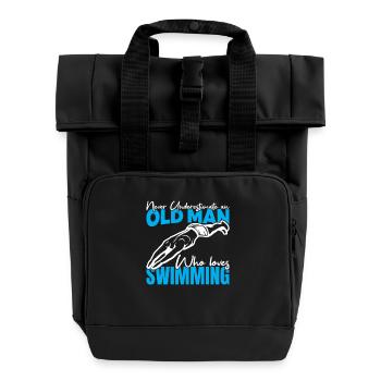 Unterschätze nie einen alten Schwimmer - Rolltop Rucksack mit zwei Griffen - Schwarz - Vorne
